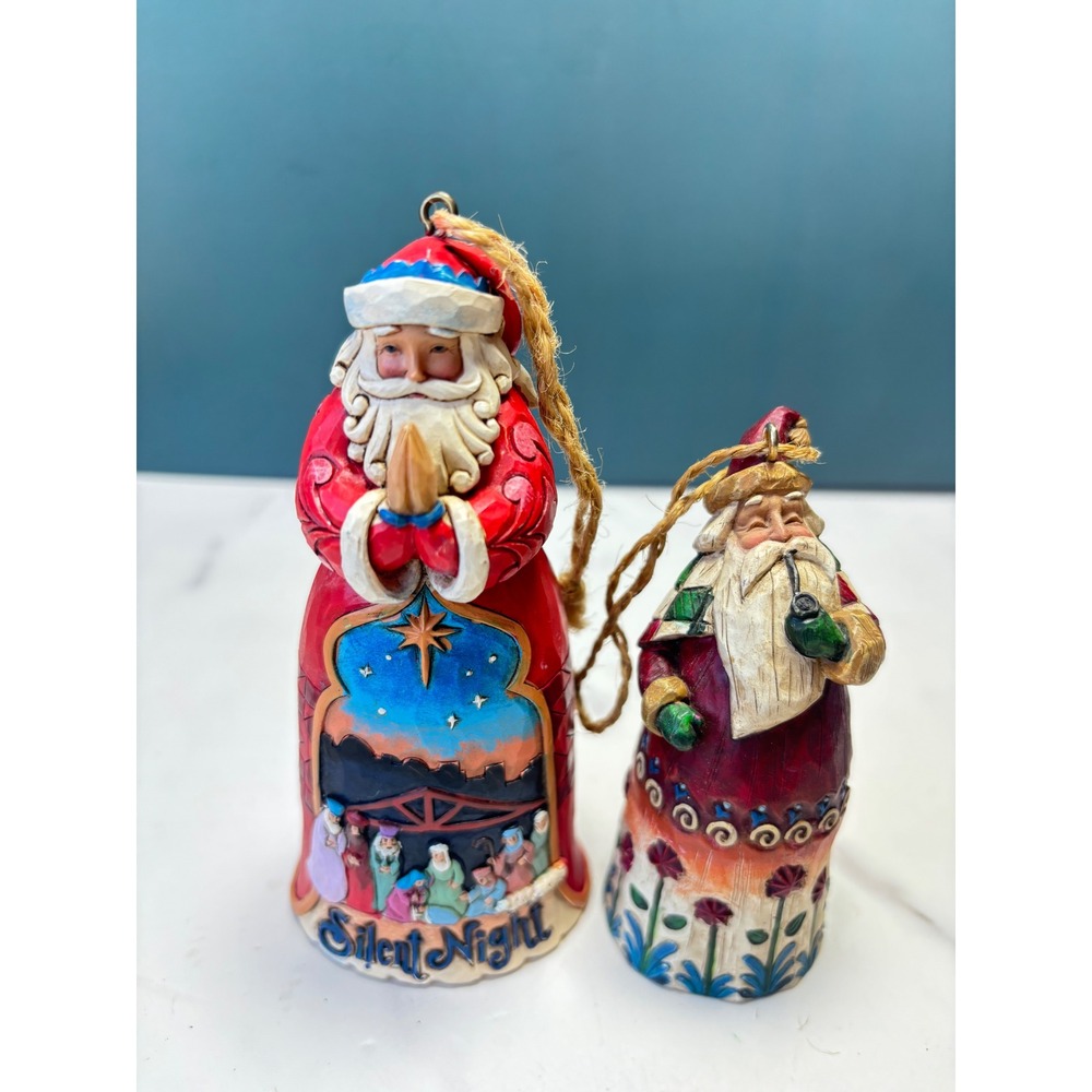 Jim Shore Heartwood Creek Silent Night Nativity Santa Ornament Set of 2